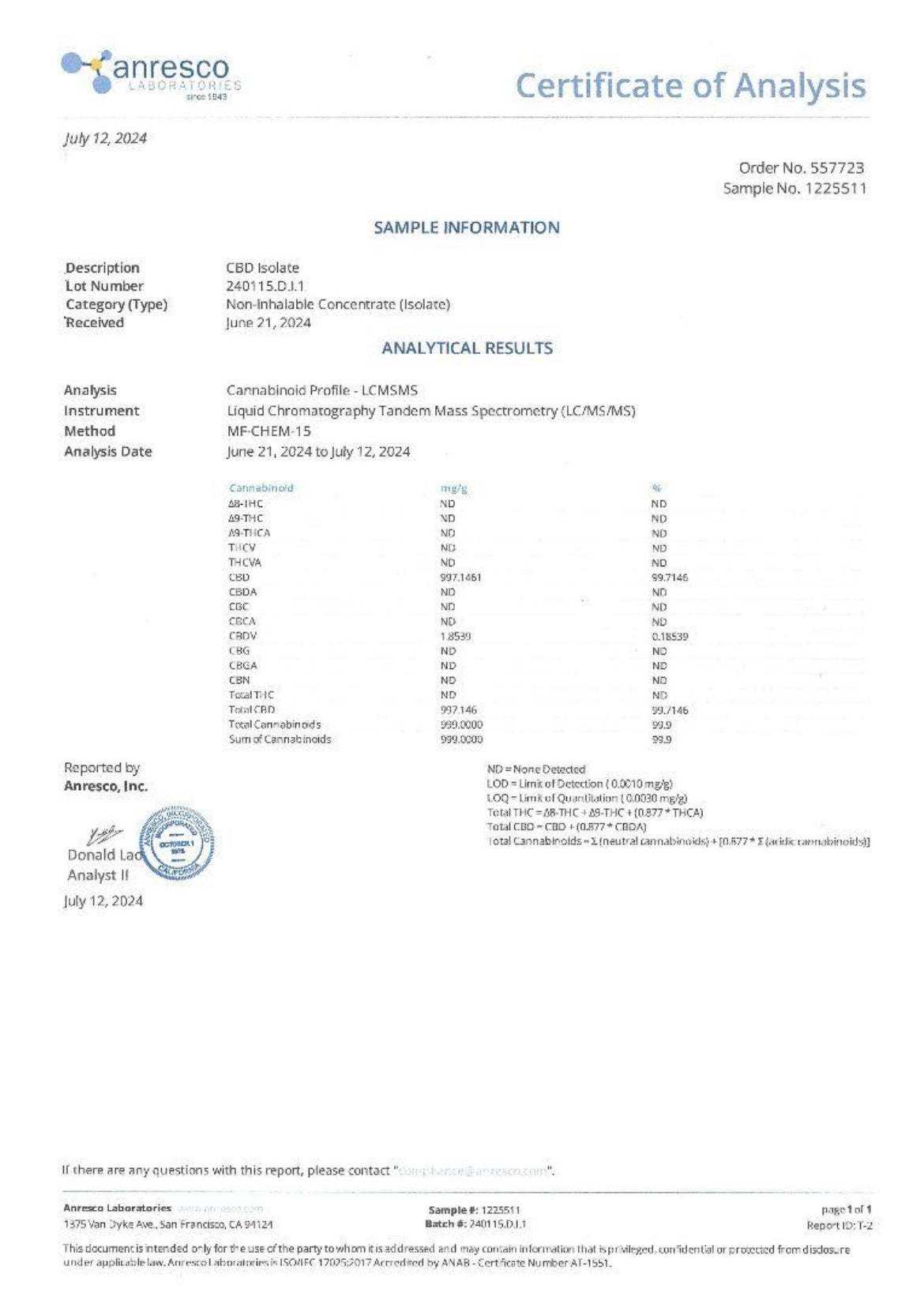 CBN PURE ISOLATE POWDER
